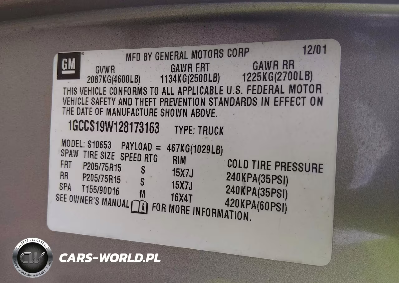 2002 Chevrolet S-10 Ls VIN:1GCCS19W128173163 - 9
