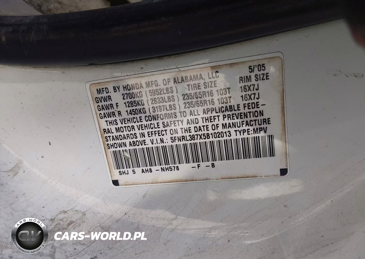 2005 Honda Odyssey Ex-L VIN:5FNRL387X5B102013 - 9