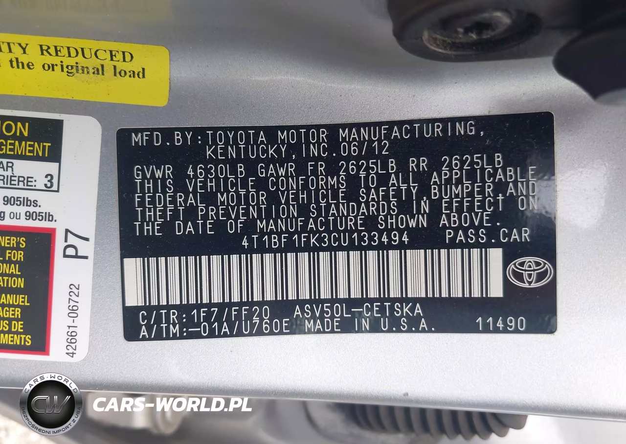 2012 Toyota Camry Se VIN:4T1BF1FK3CU133494 - 9