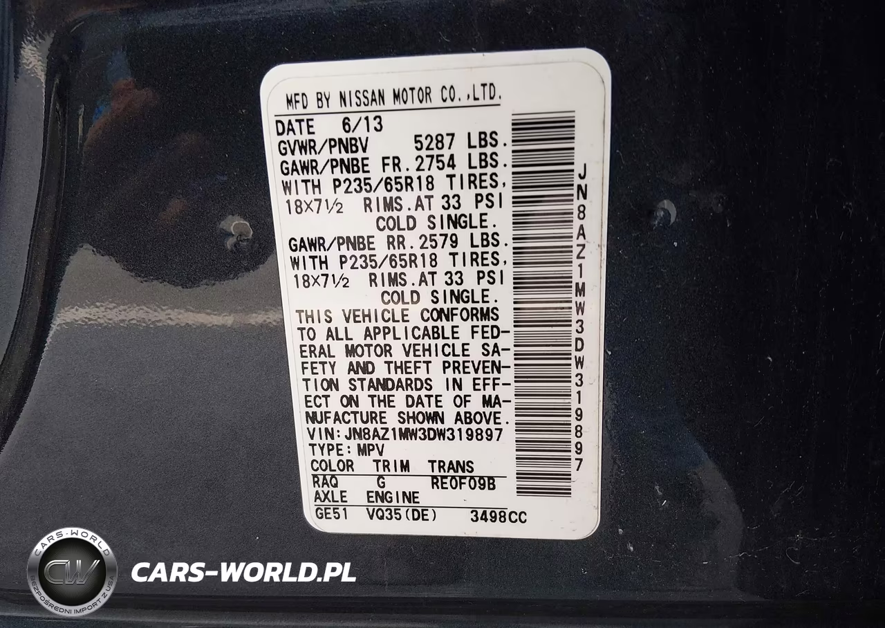2013 Nissan Murano Sv VIN:JN8AZ1MW3DW319897 - 9