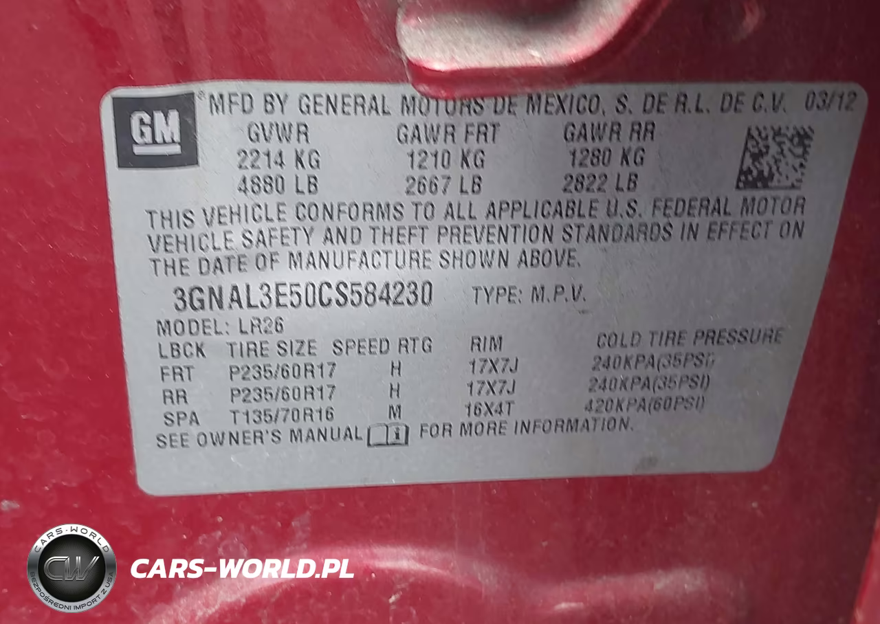 2012 Chevrolet Captiva Sport Lt VIN:3GNAL3E50CS584230 - 9