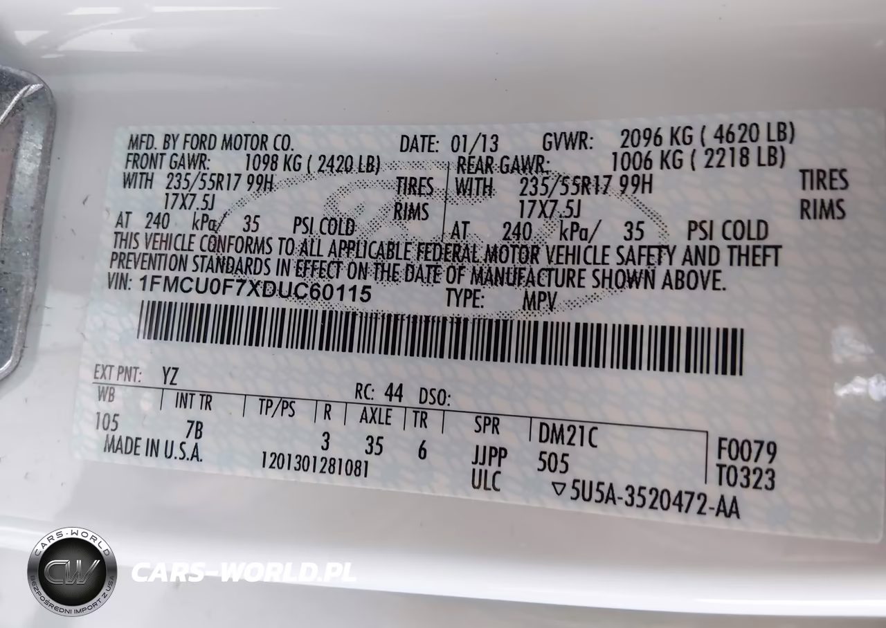 2013 Ford Escape S VIN:1FMCU0F7XDUC60115 - 9
