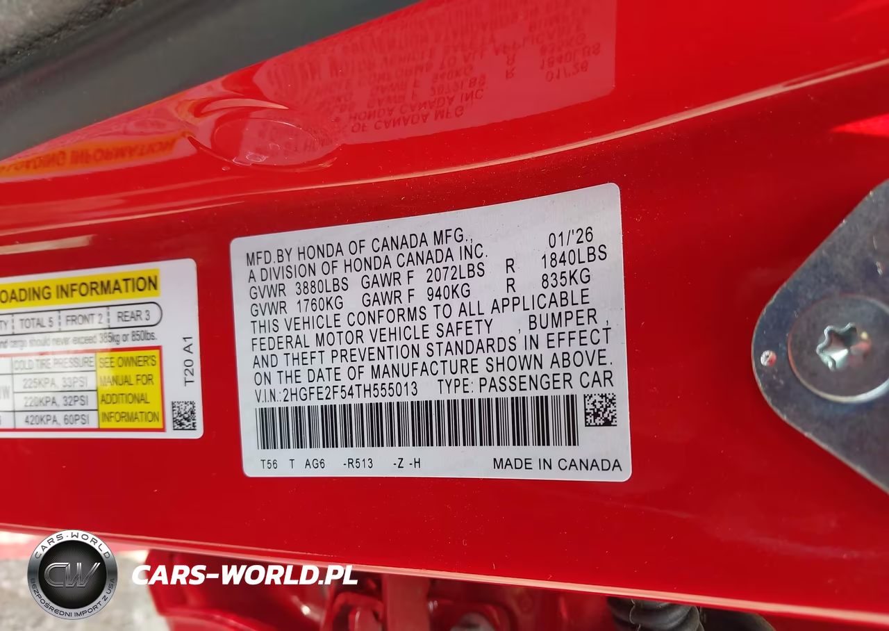 2026 Honda Civic Sport VIN:2HGFE2F54TH555013 - 9