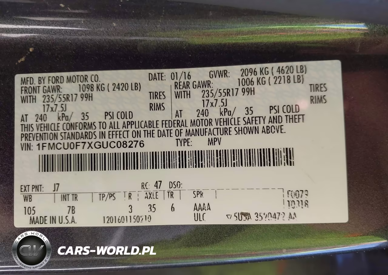 2016 Ford Escape S VIN:1FMCU0F7XGUC08276 - 9