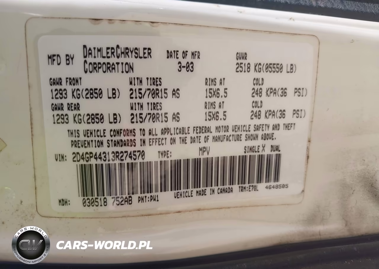 2003 Dodge Grand Caravan Sport VIN:2D4GP44313R274570 - 9
