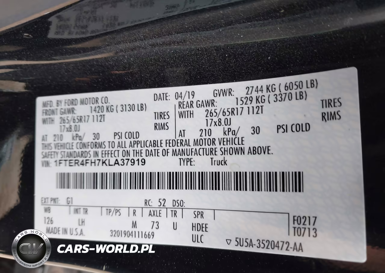 2019 Ford Ranger Xlt VIN:1FTER4FH7KLA37919 - 9