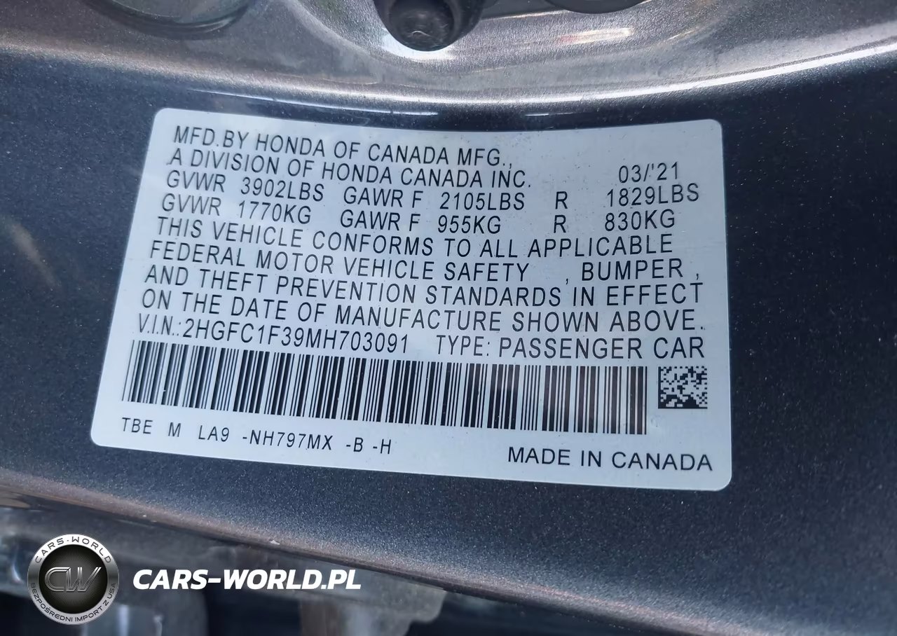 2021 Honda Civic Ex VIN:2HGFC1F39MH703091 - 9