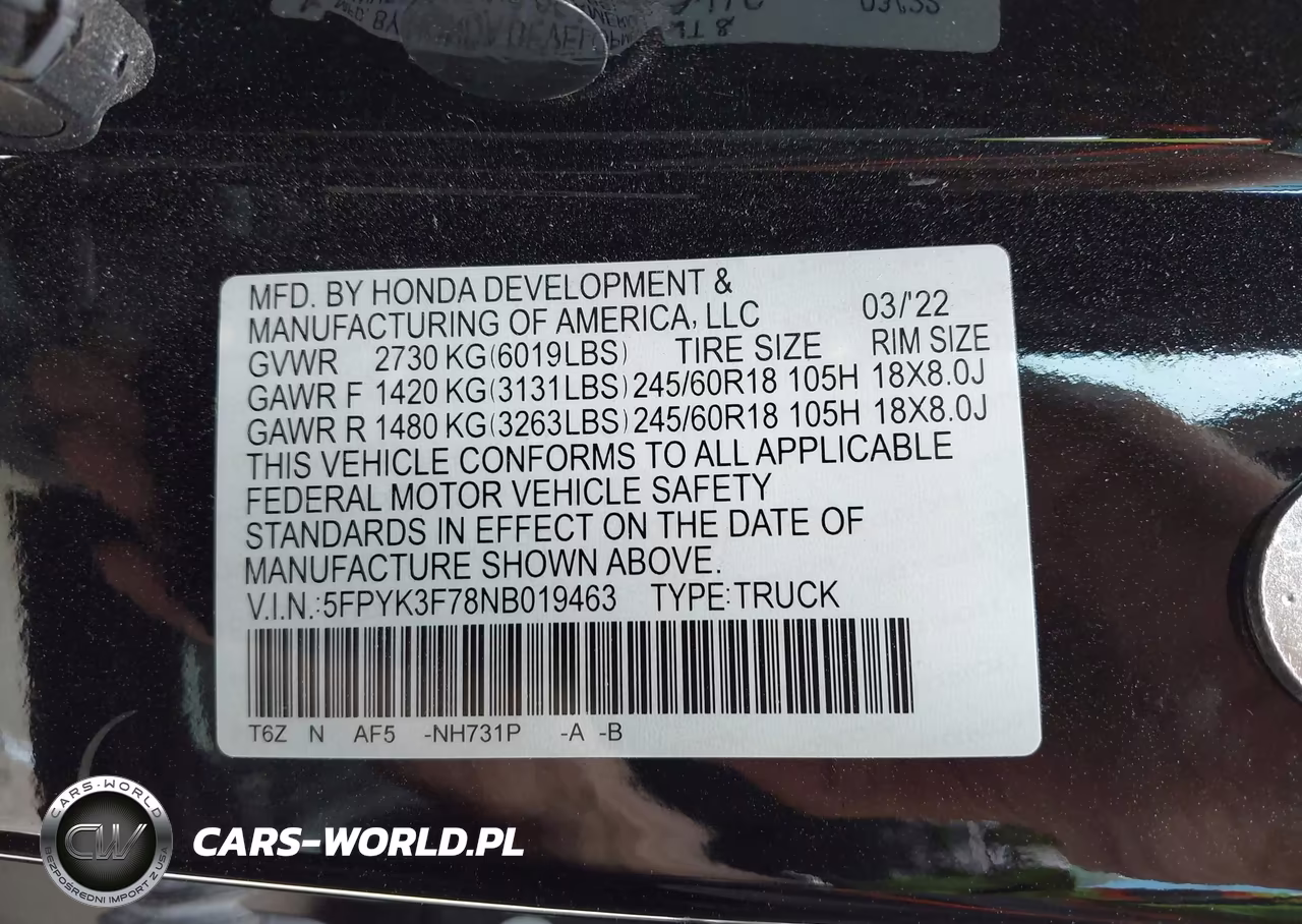 2022 Honda Ridgeline Rtl-E VIN:5FPYK3F78NB019463 - 9