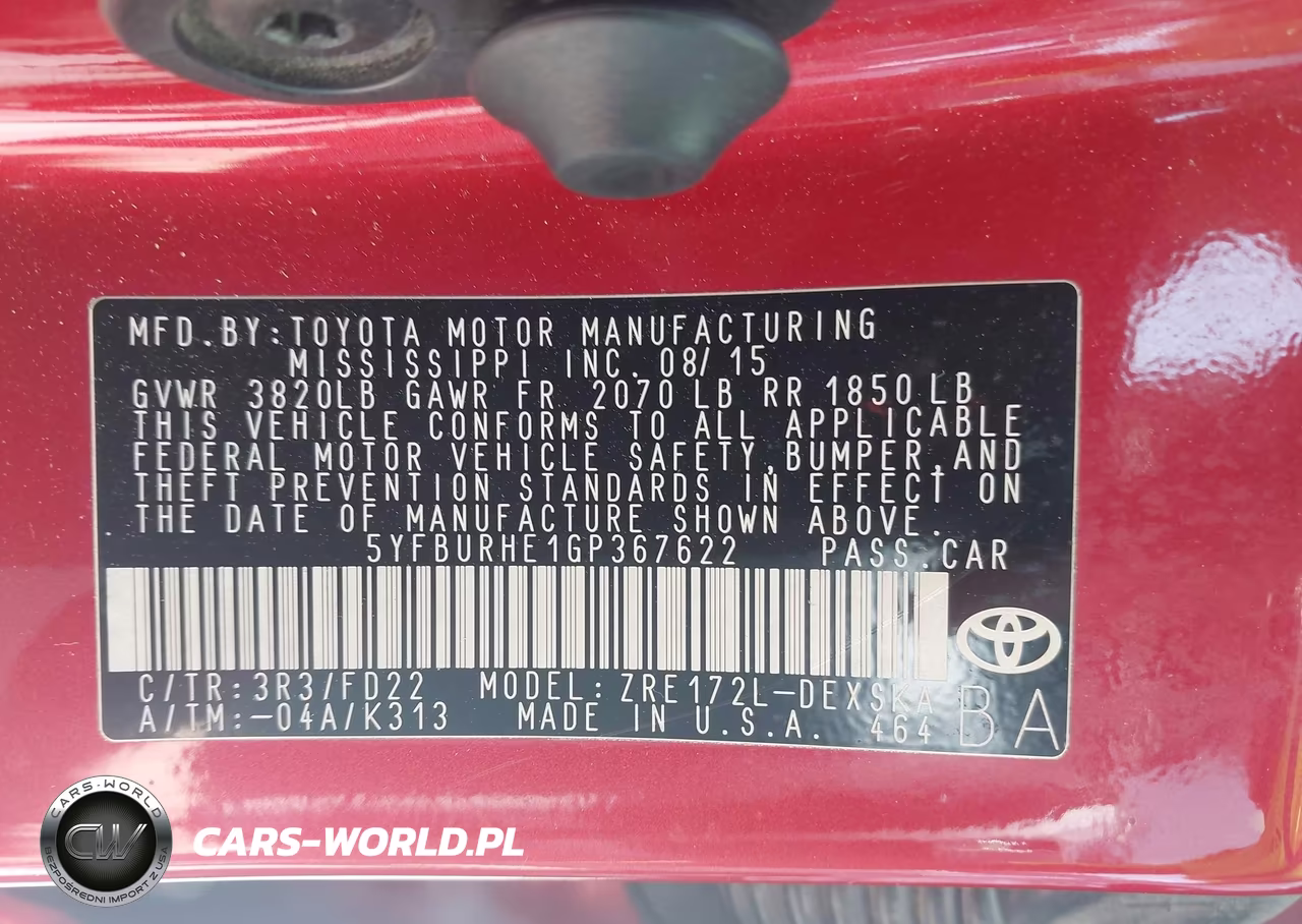 2016 Toyota Corolla S Plus VIN:5YFBURHE1GP367622 - 9