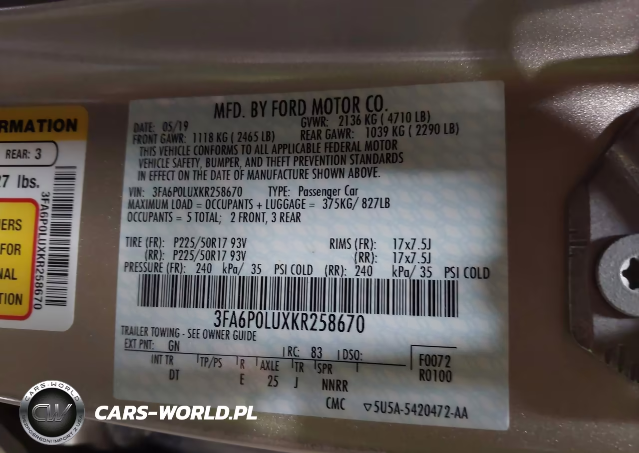 2019 Ford Fusion Hybrid Se VIN:3FA6P0LUXKR258670 - 9