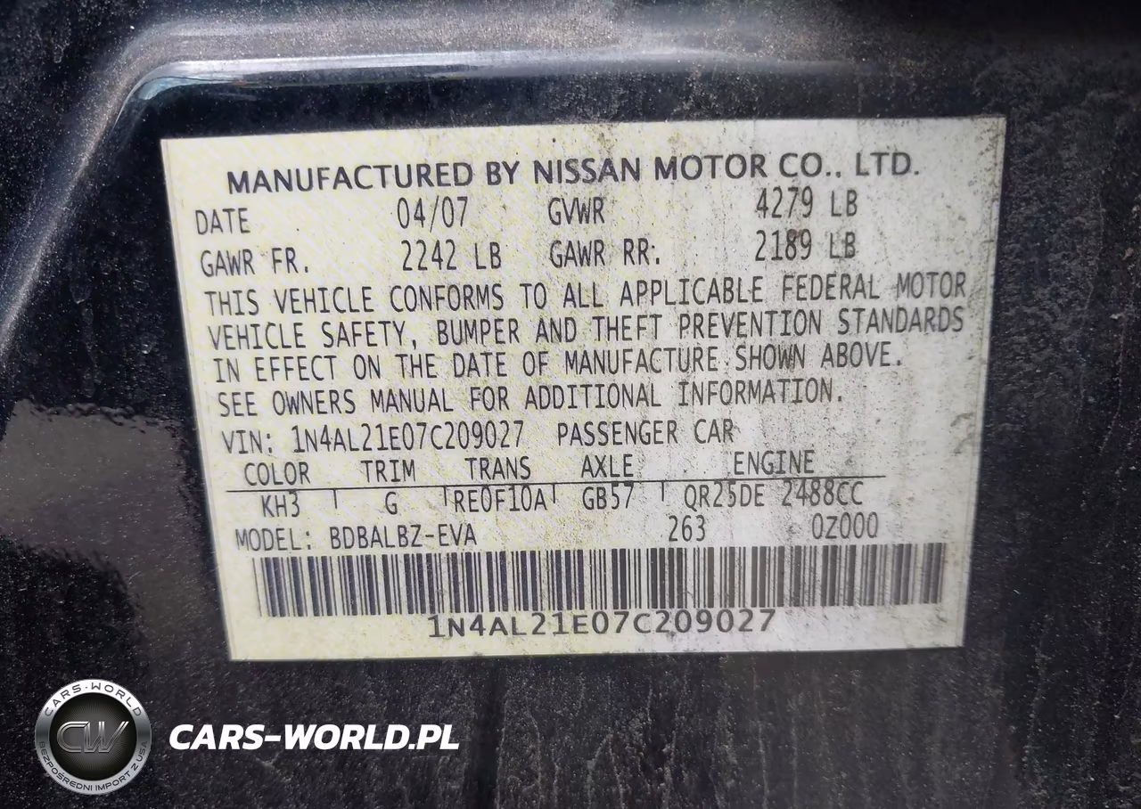 2007 Nissan Altima 2.5 S VIN:1N4AL21E07C209027 - 9