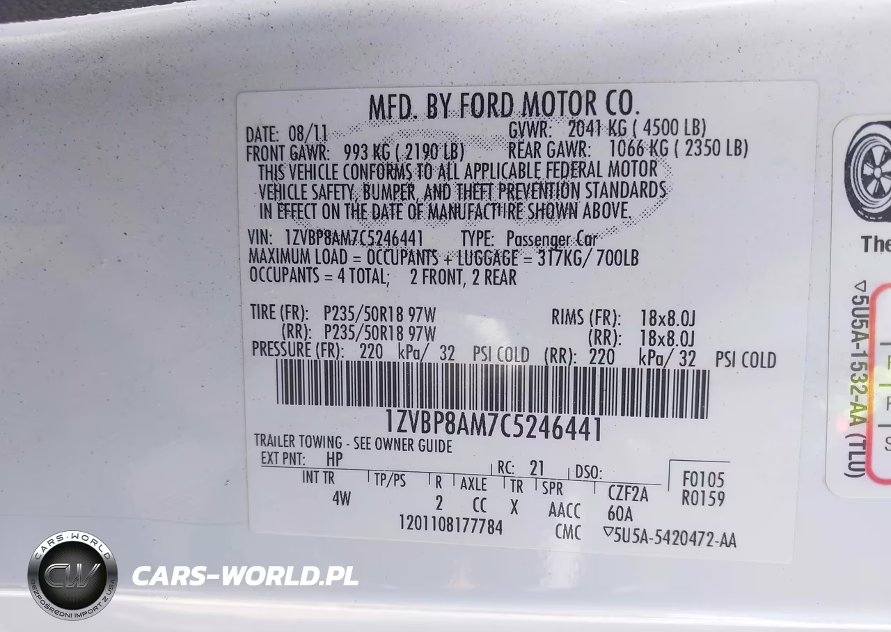 2012 Ford Mustang V6 Premium VIN:1ZVBP8AM7C5246441 - 9
