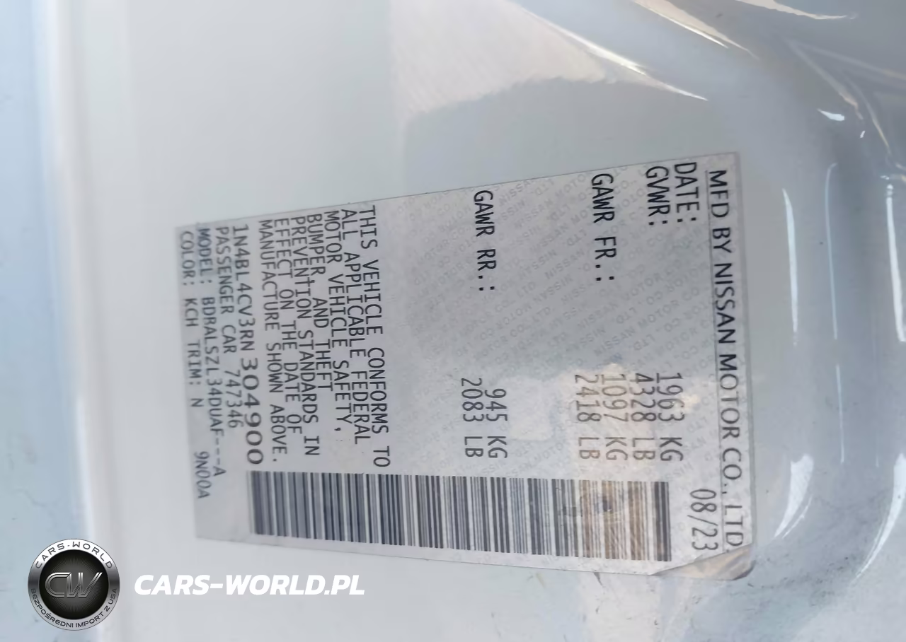 2024 Nissan Altima Sr Fwd VIN:1N4BL4CV3RN304900 - 9