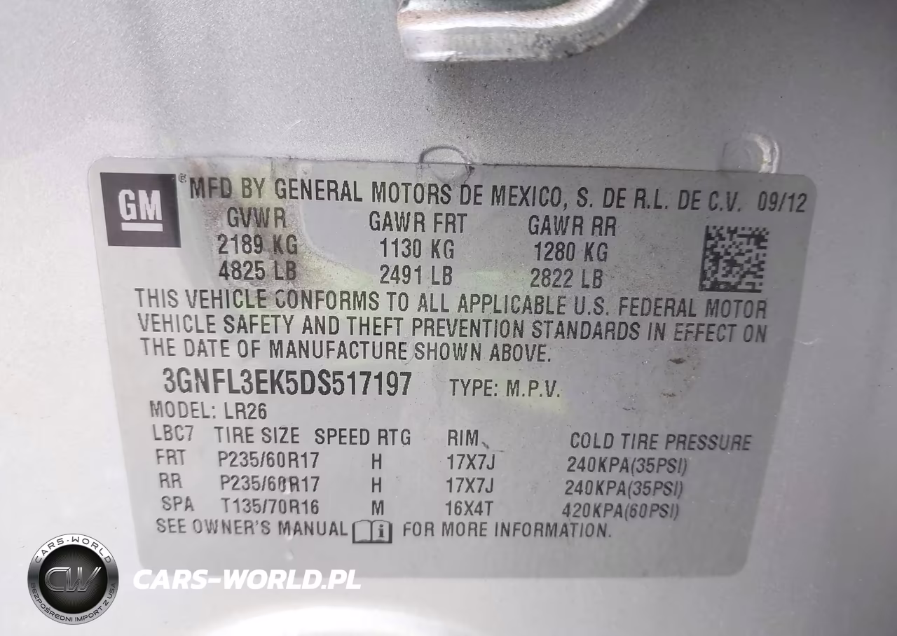 2013 Chevrolet Captiva Sport Lt VIN:3GNFL3EK5DS517197 - 9