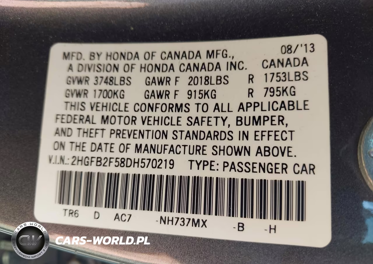 2013 Honda Civic Lx VIN:2HGFB2F58DH570219 - 9