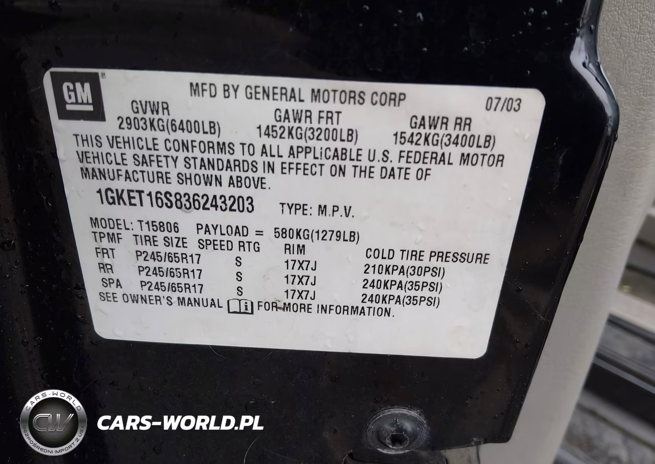 2003 GMC Envoy Xl Slt VIN:1GKET16S836243203 - 9