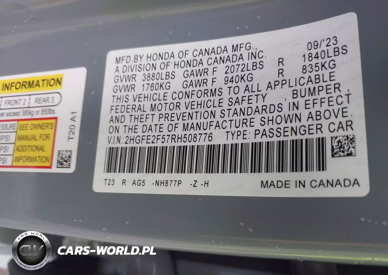 2024 Honda Civic Sport VIN:2HGFE2F57RH508776 - 9