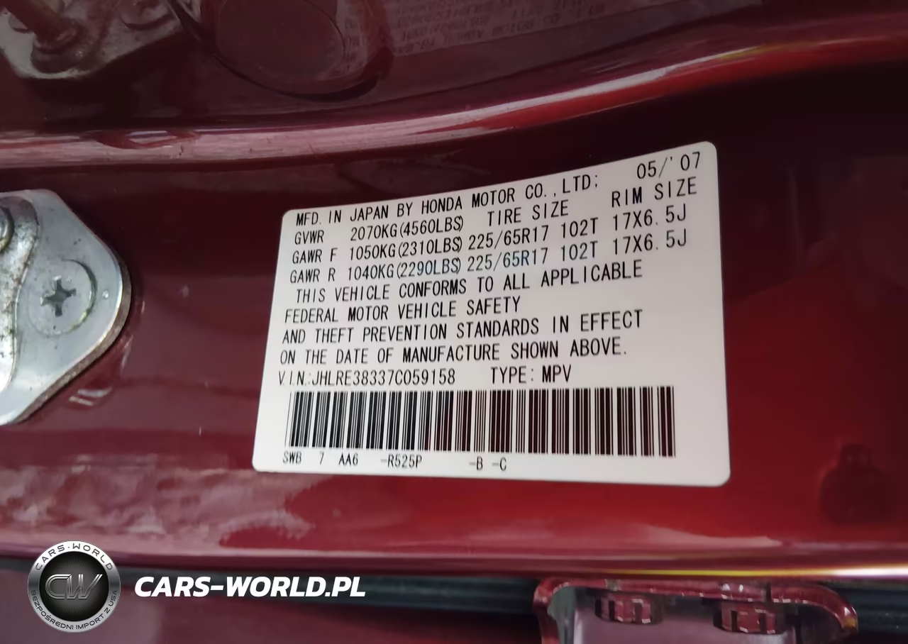 2007 Honda Cr-V Lx VIN:JHLRE38337C059158 - 9