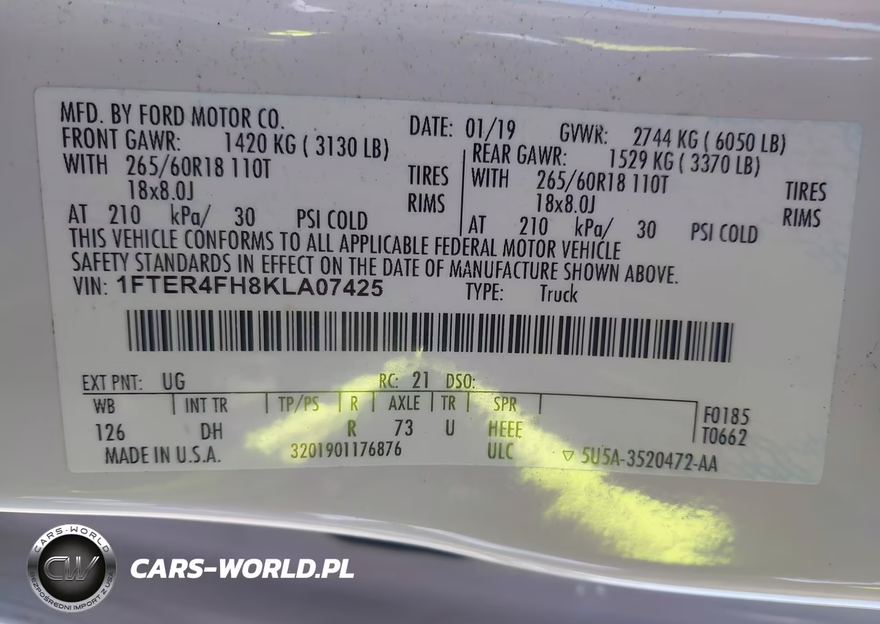 2019 Ford Ranger Lariat VIN:1FTER4FH8KLA07425 - 9