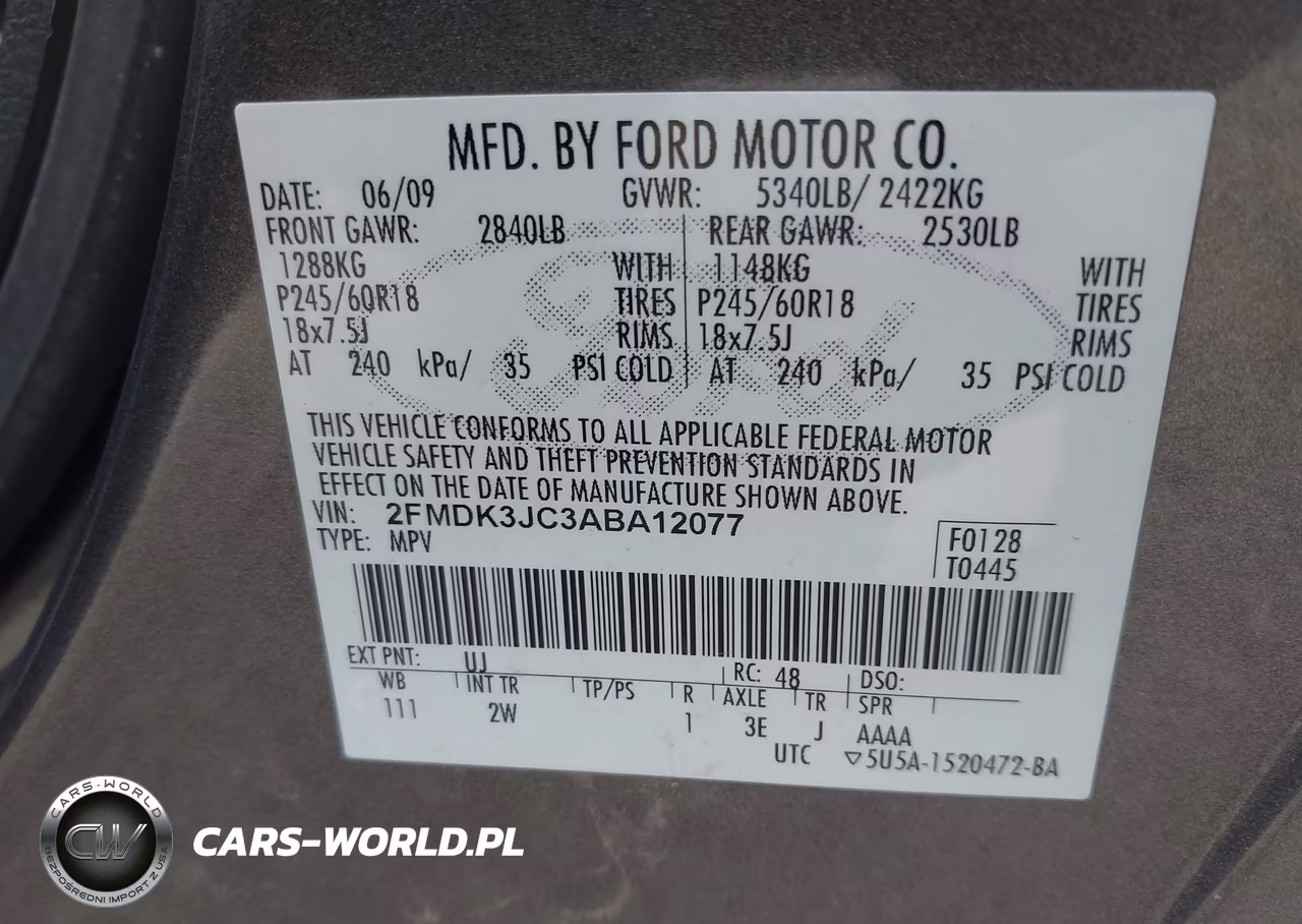 2010 Ford Edge Sel VIN:2FMDK3JC3ABA12077 - 9