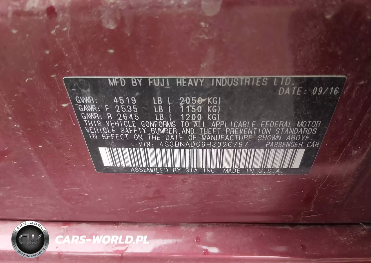 2017 Subaru Legacy 2.5I Premium VIN:4S3BNAD66H3026787 - 9