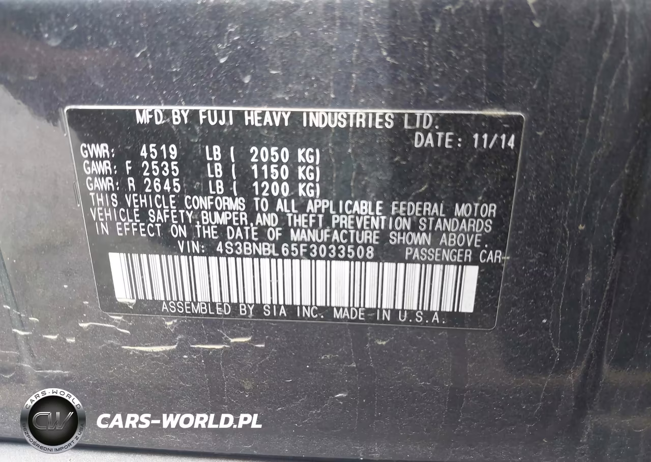 2015 Subaru Legacy 2.5I Limited VIN:4S3BNBL65F3033508 - 9