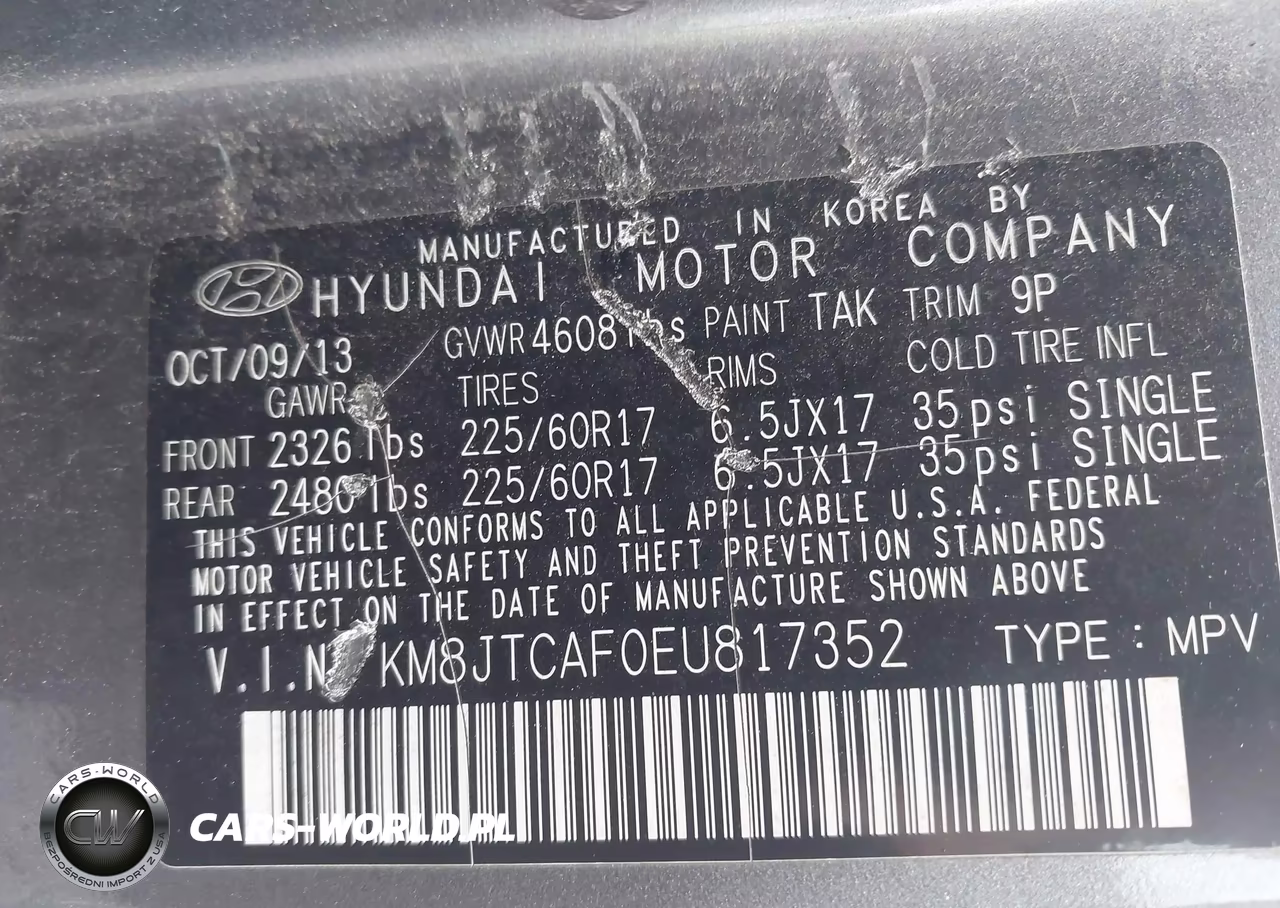 2014 Hyundai Tucson Gls VIN:KM8JTCAF0EU817352 - 9