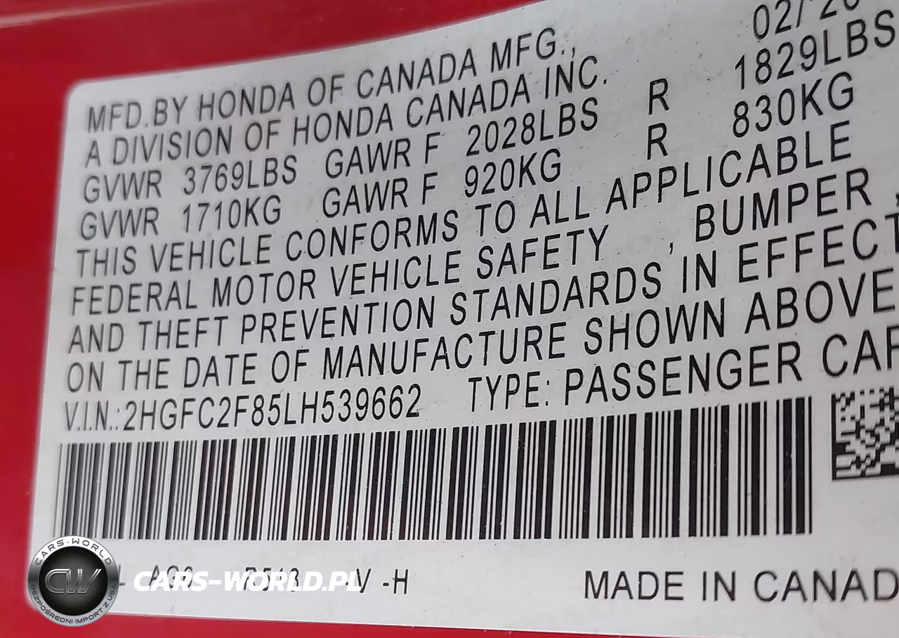 2020 Honda Civic Sport VIN:2HGFC2F85LH539662 - 9