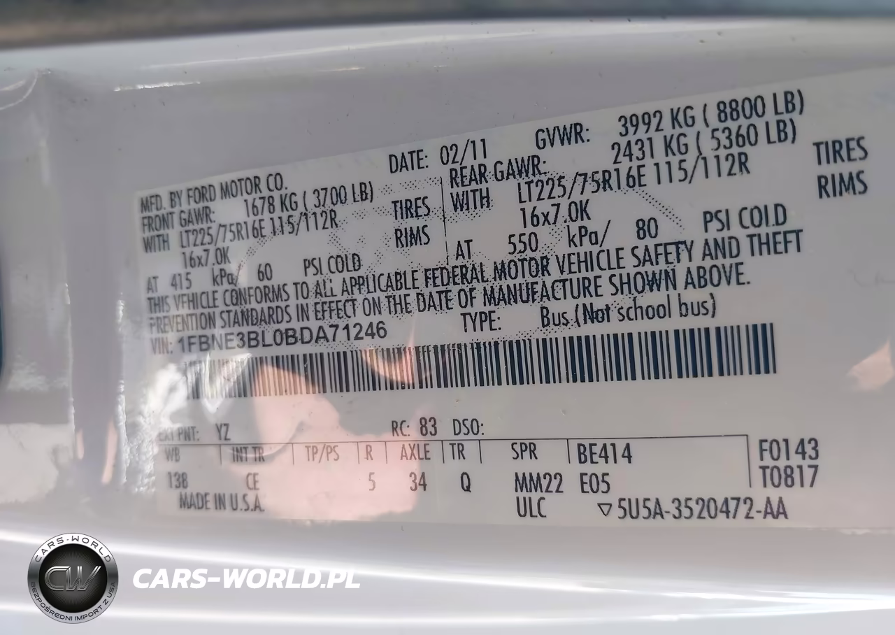 2011 Ford E-350 Super Duty Xl VIN:1FBNE3BL0BDA71246 - 9