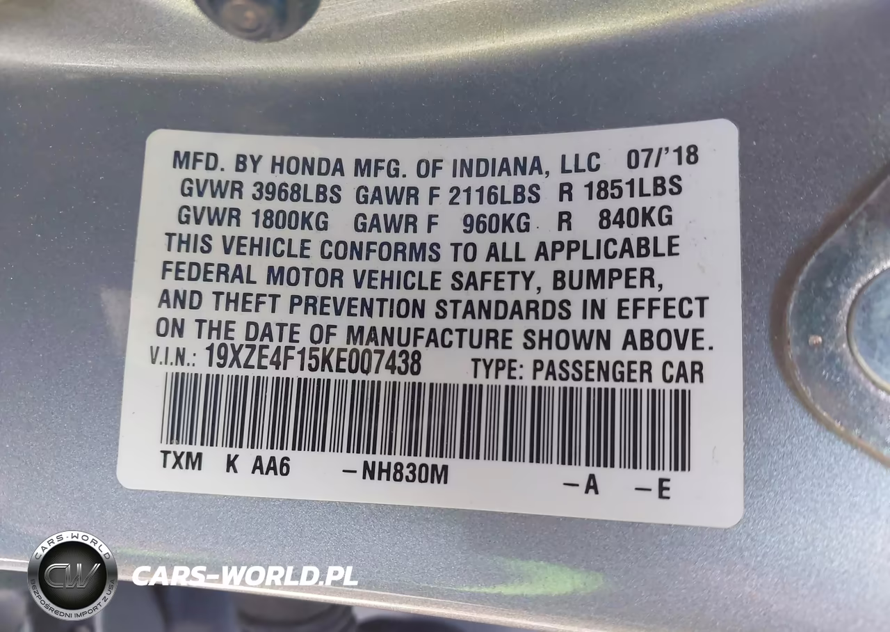 2019 Honda Insight Lx VIN:19XZE4F15KE007438 - 9
