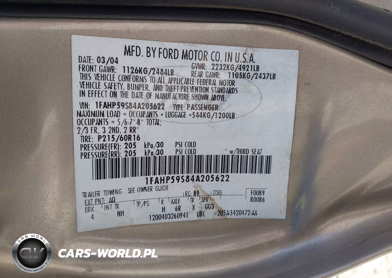 2004 Ford Taurus Sel VIN:1FAHP59S84A205622 - 9