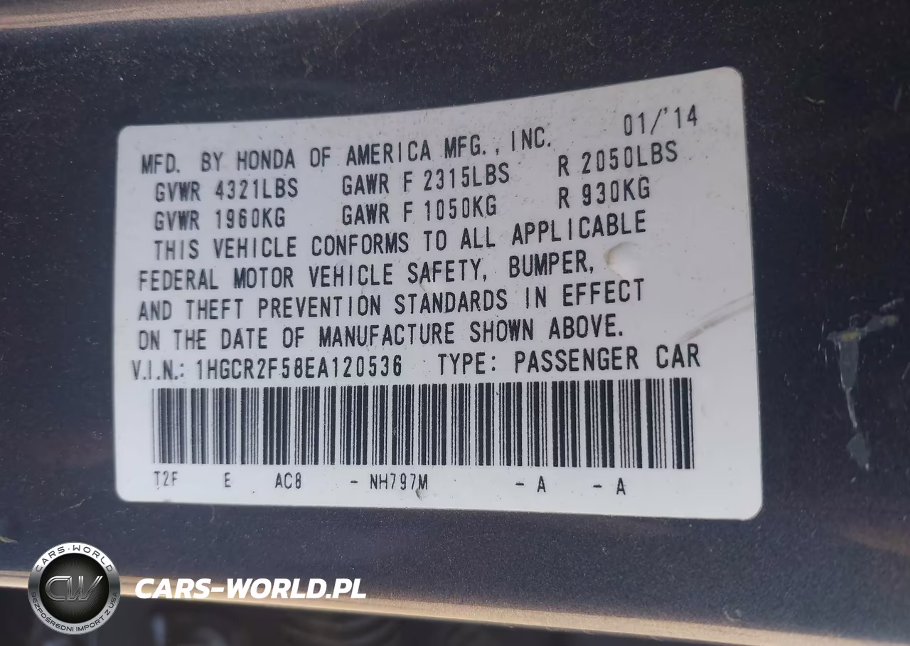2014 Honda Accord Sport VIN:1HGCR2F58EA120536 - 9