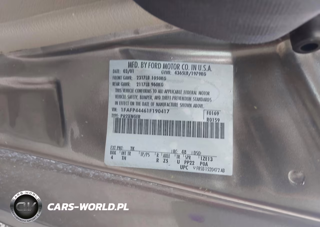 2001 Ford Mustang VIN:1FAFP44461F190417 - 9