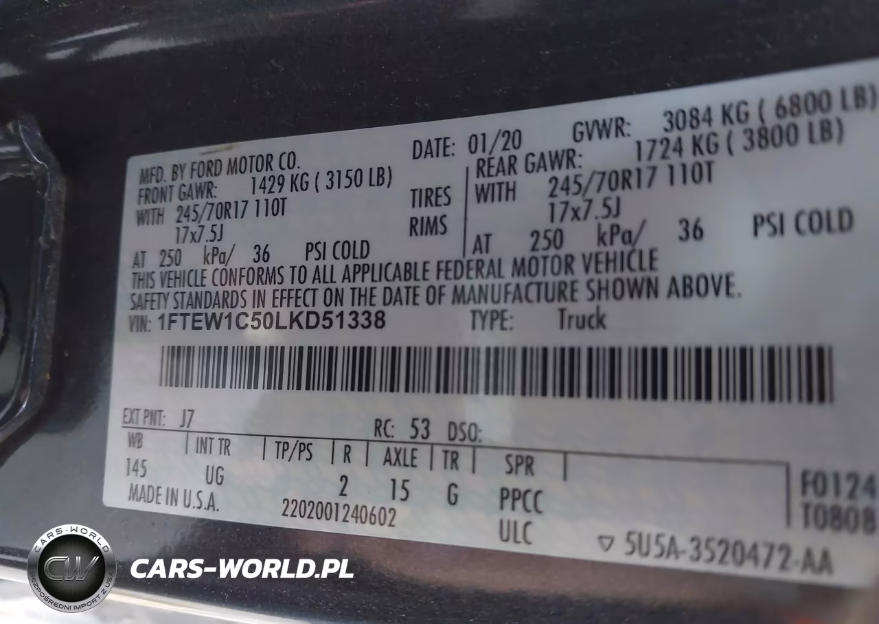 2020 Ford F-150 Xlt VIN:1FTEW1C50LKD51338 - 9