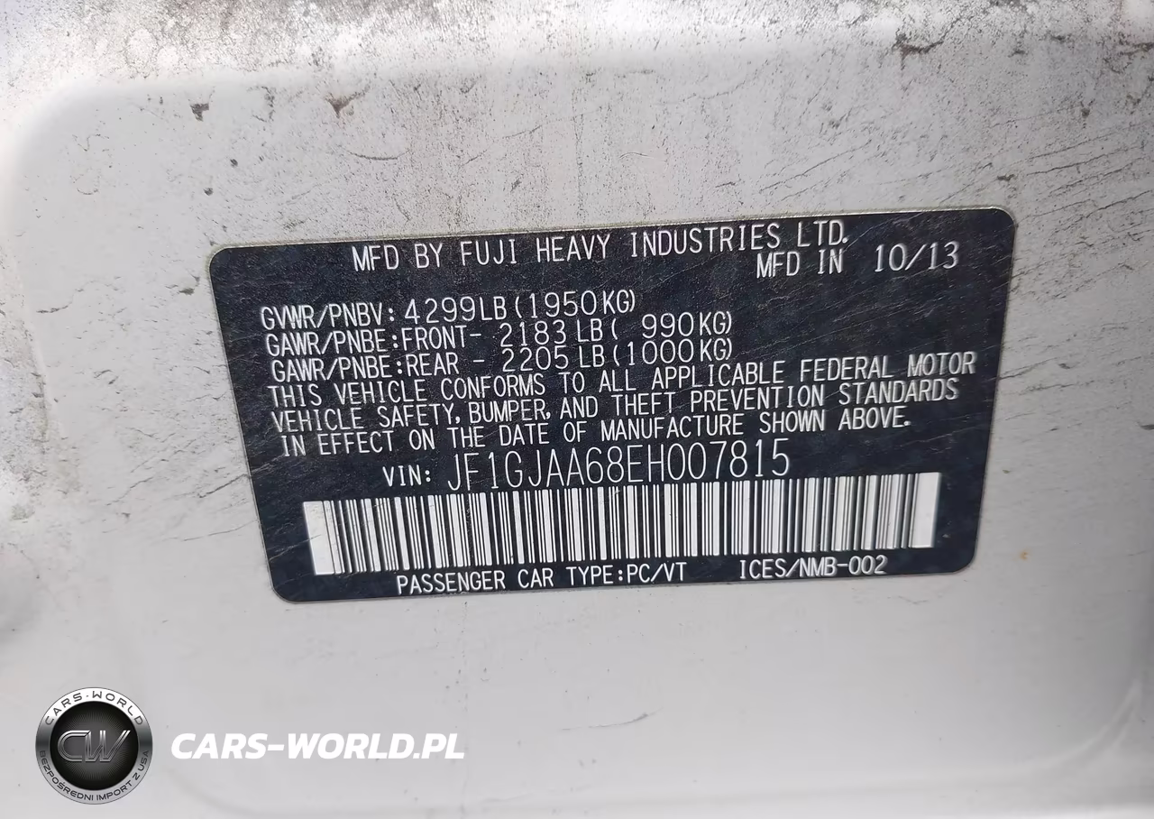 2014 Subaru Impreza 2.0I VIN:JF1GJAA68EH007815 - 9