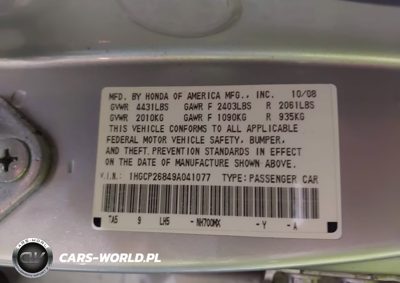 2009 Honda Accord 2.4 Ex-L VIN:1HGCP26849A041077 - 9