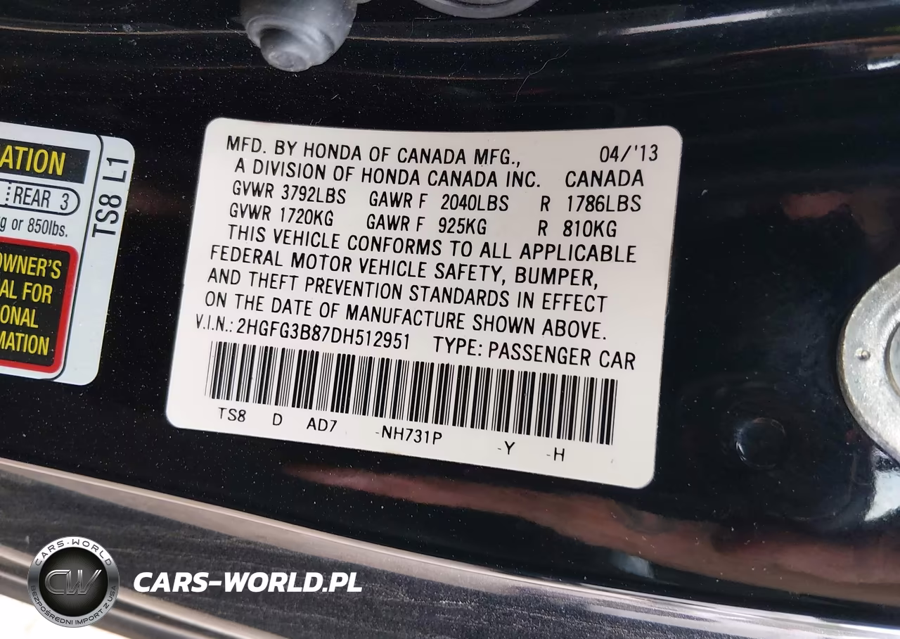2013 Honda Civic Ex VIN:2HGFG3B87DH512951 - 9