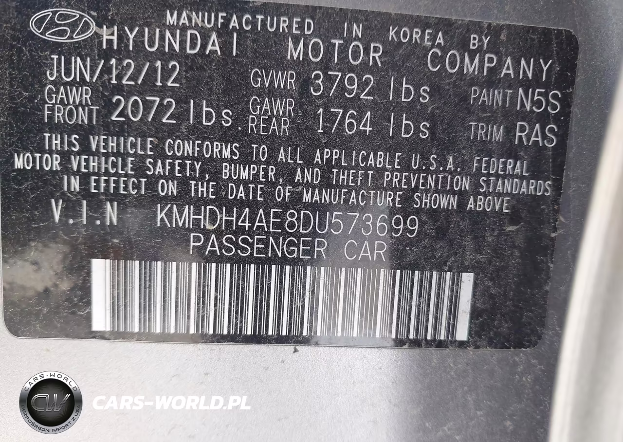 2013 Hyundai Elantra Gls VIN:KMHDH4AE8DU573699 - 9