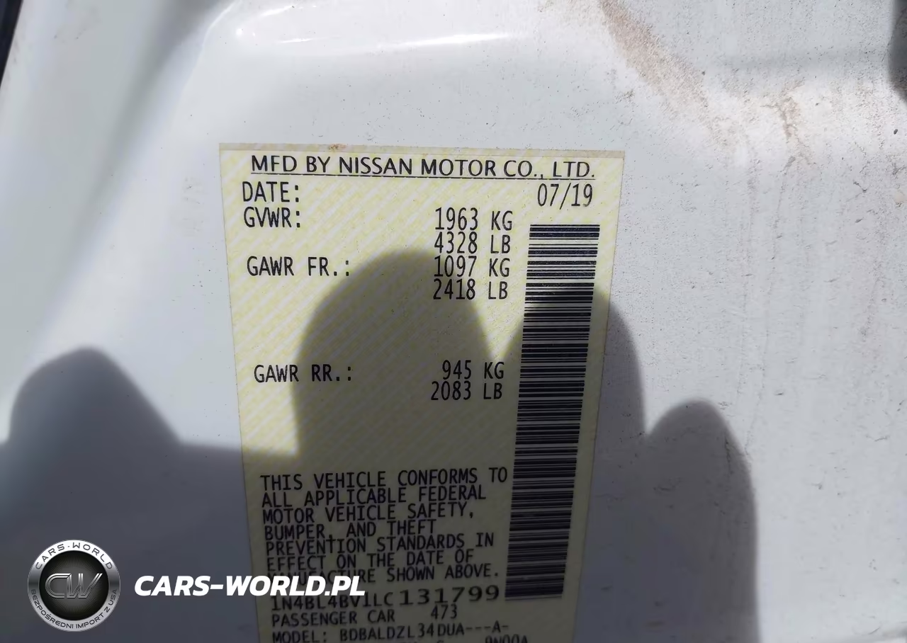 2020 Nissan Altima S Fwd VIN:1N4BL4BV1LC131799 - 9