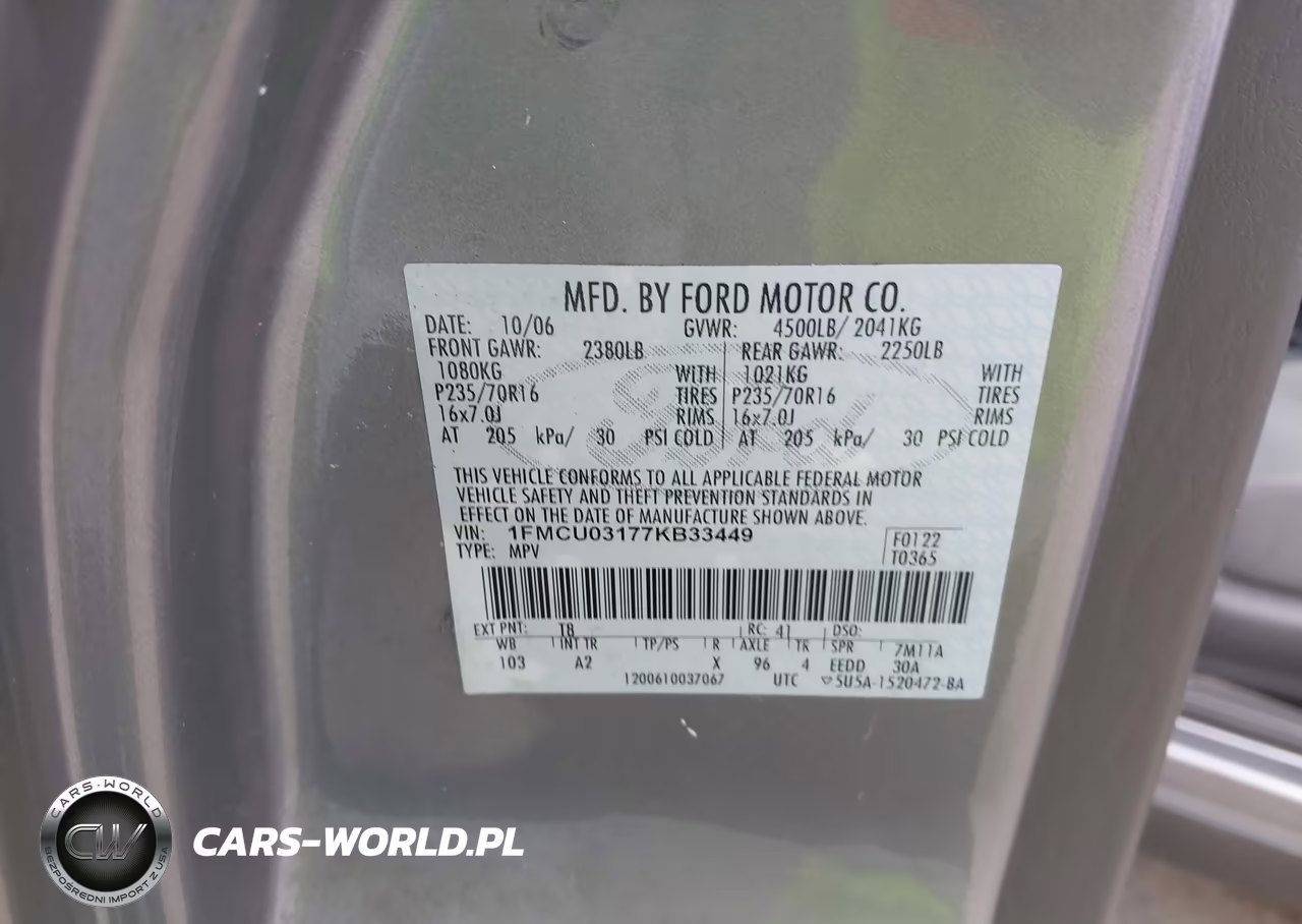 2007 Ford Escape Xlt-Xlt Sport VIN:1FMCU03177KB33449 - 9