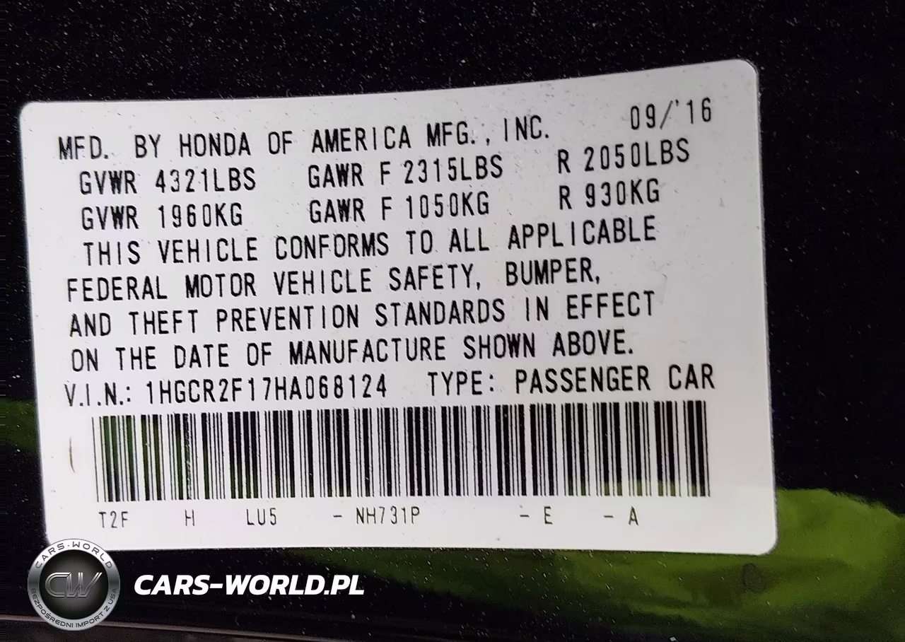 2017 Honda Accord Sport Se VIN:1HGCR2F17HA068124 - 9