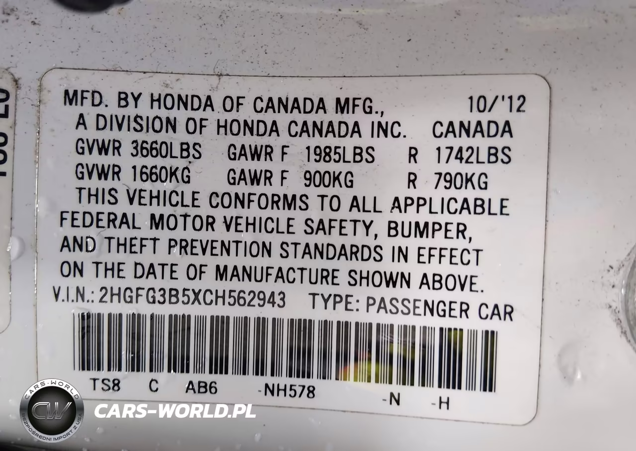 2012 Honda Civic Lx VIN:2HGFG3B5XCH562943 - 9