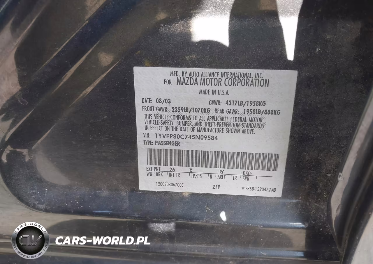 2004 Mazda Mazda6 I VIN:1YVFP80C745N09584 - 9