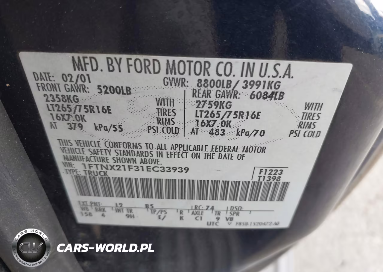 2001 Ford F-250 Lariat-Xl-Xlt VIN:1FTNX21F31EC33939 - 9