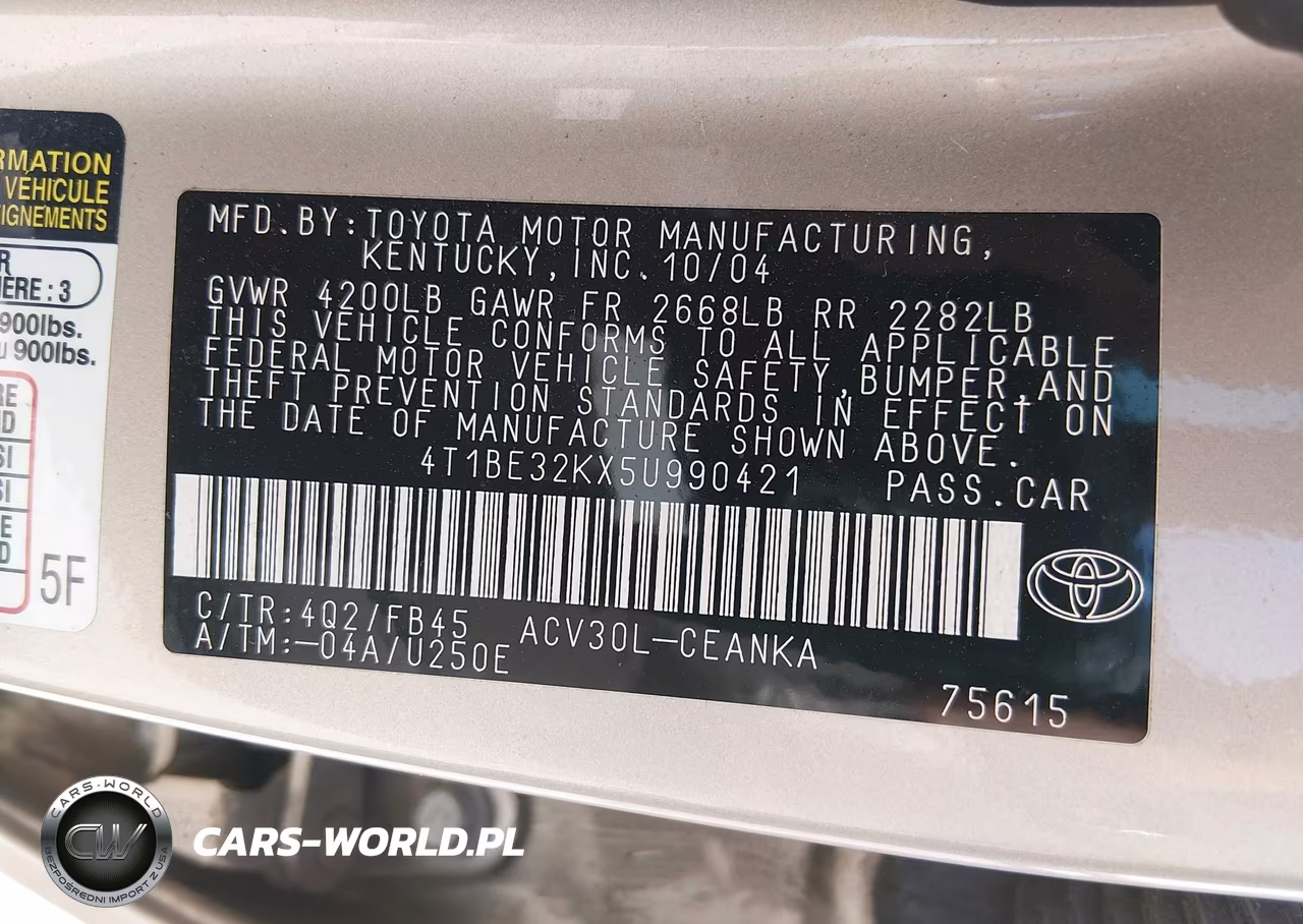 2005 Toyota Camry Le VIN:4T1BE32KX5U990421 - 9