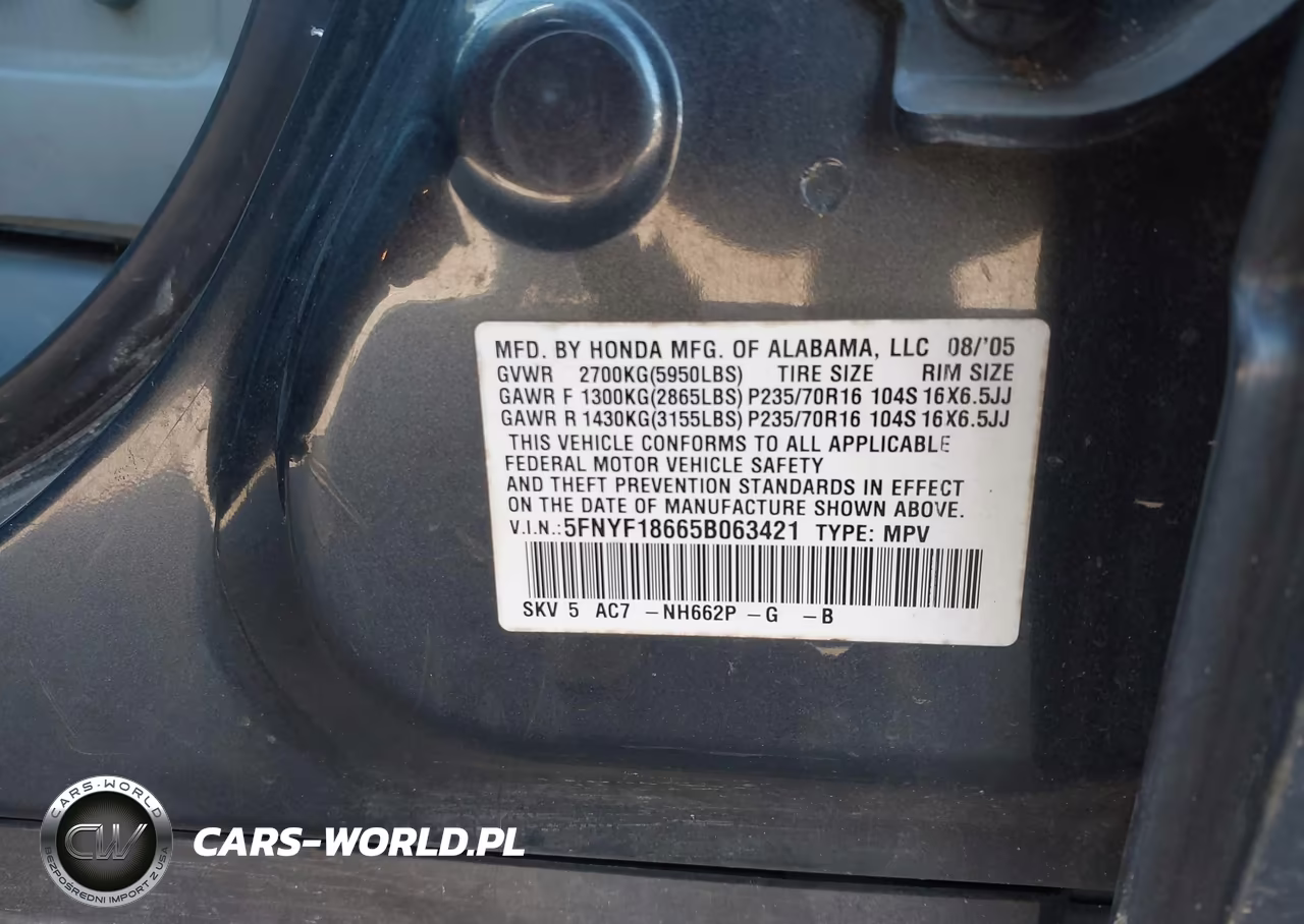 2005 Honda Pilot Ex-L VIN:5FNYF18665B063421 - 9