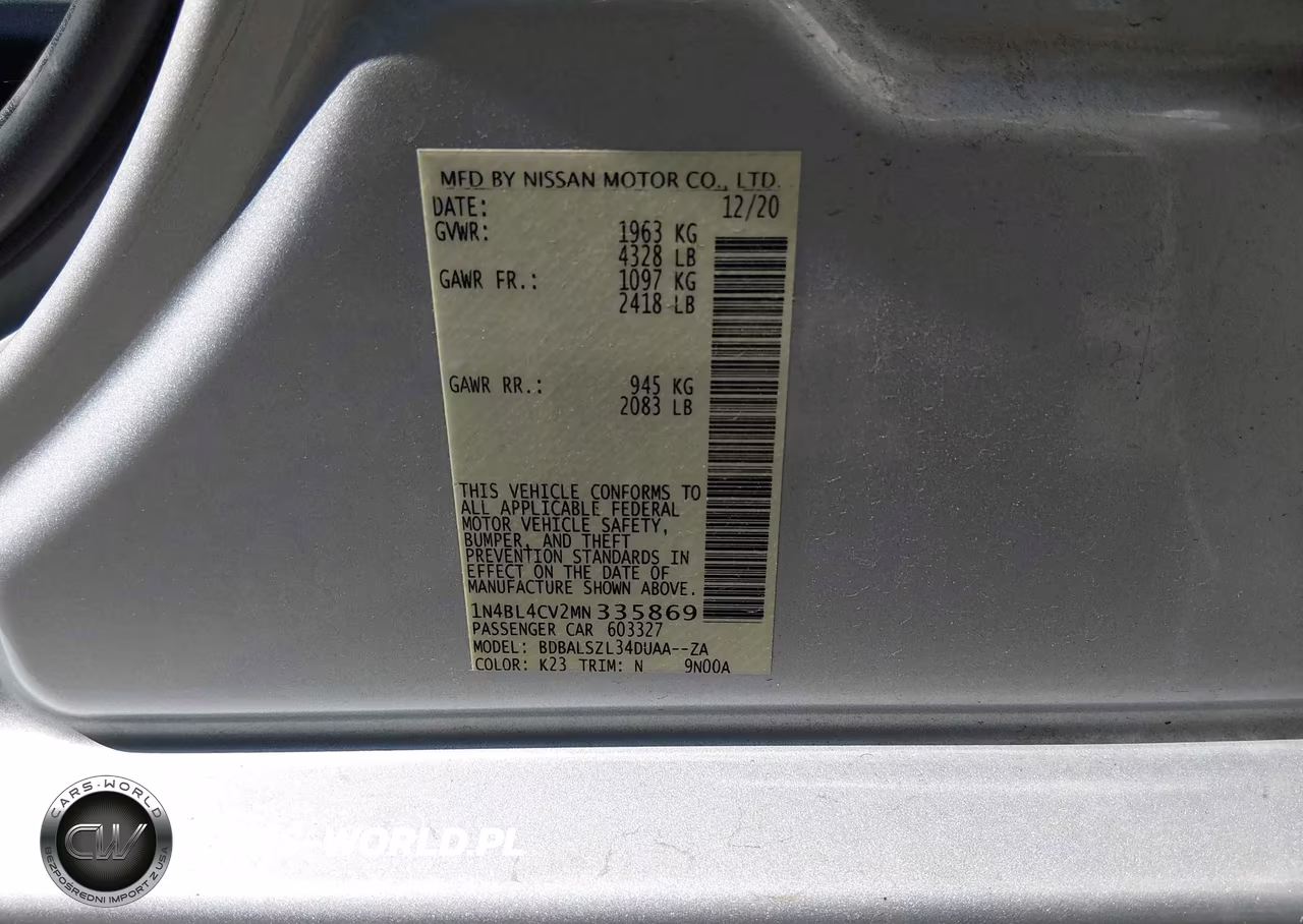 2021 Nissan Altima Sr Fwd VIN:1N4BL4CV2MN335869 - 9