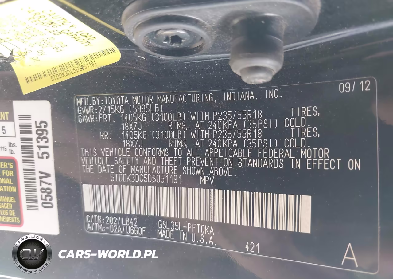 2013 Toyota Sienna Xle 7 Passenger VIN:5TDDK3DC5DS051191 - 9