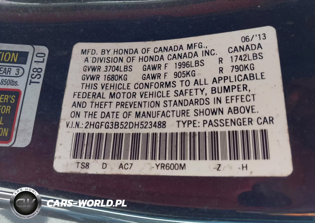 2013 Honda Civic Lx VIN:2HGFG3B52DH523488 - 9