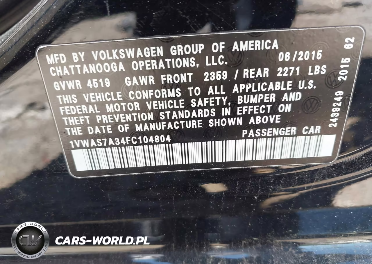 2015 Volkswagen Passat 1.8T Limited Edition VIN:1VWAS7A34FC104804 - 9